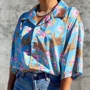 Trice Boutique cheetah Satin Oversized Shirt